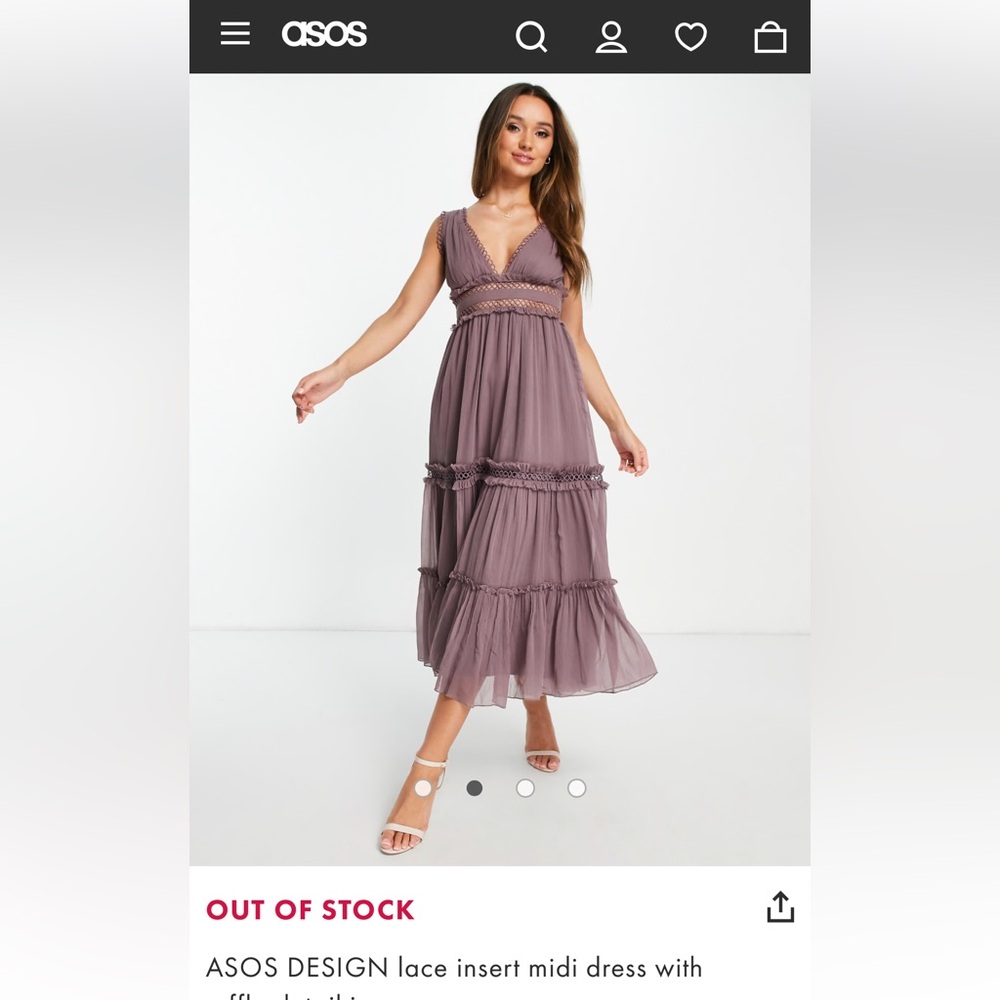 ASOS Design - Lace Insert MIDI Dress with ruffle detail - in mauve